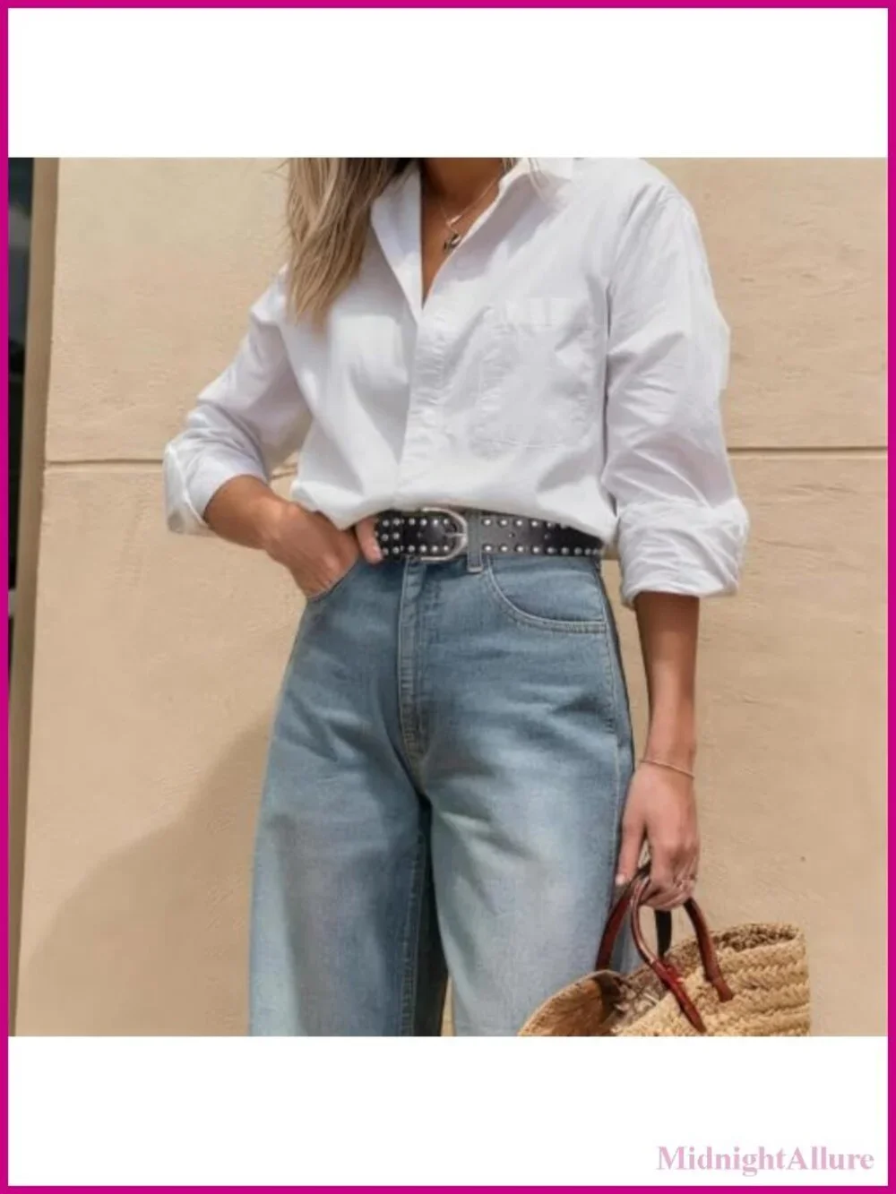 Metal-Accented Leather Belt, Wide Studded Western Waist Belt for Women